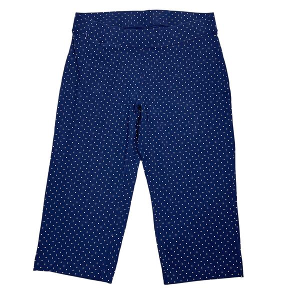 Lands' End Stretch Capri Pants Womens 2XL Navy Dot Pull-On Nautical Summer Beach - Picture 1 of 8